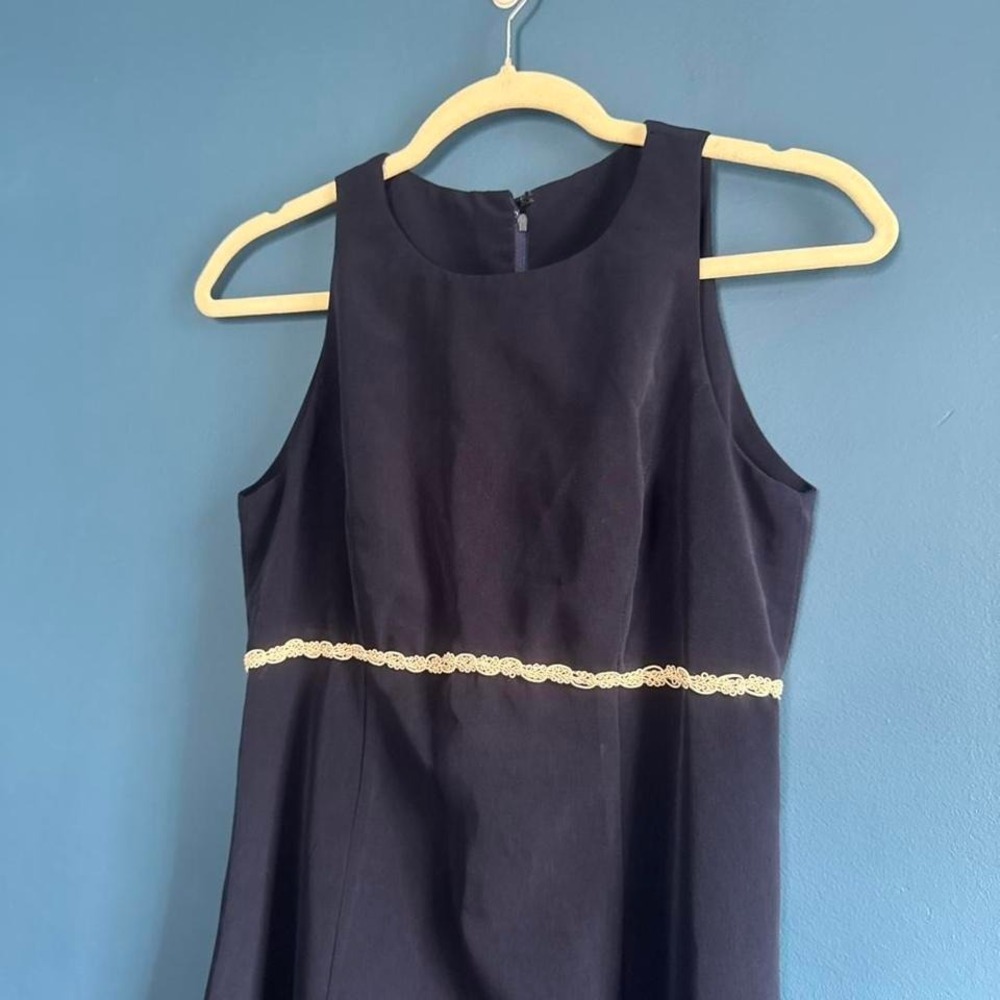 Vintage Navy Formal Dress Women's Size Small Lace High Neck Maxi Gown Boho - Picture 3 of 8